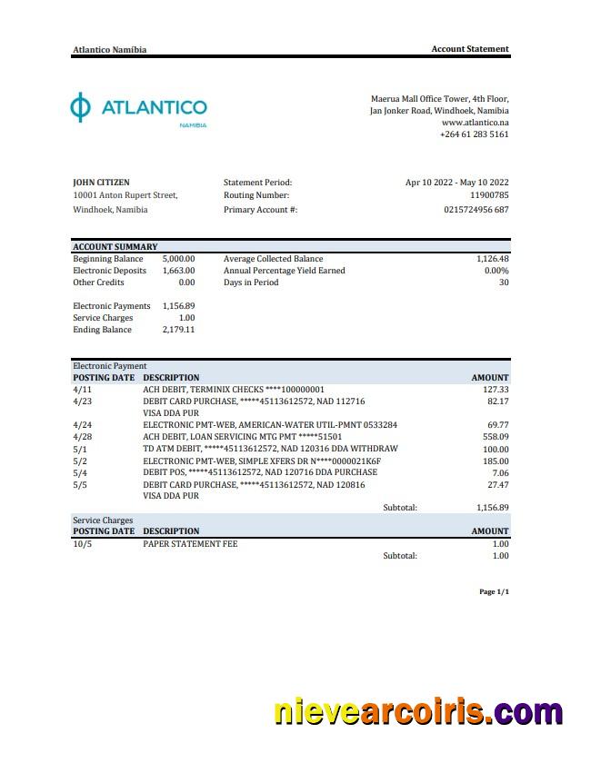 Namibia Atlantico bank statement XLS